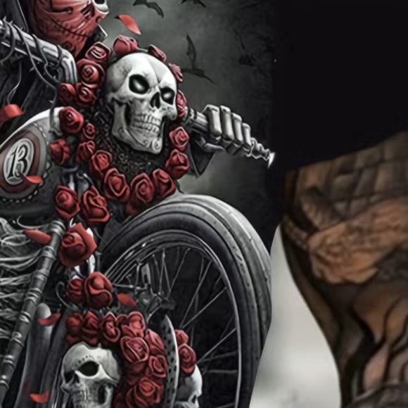 BIKERS 🏍️💀3-D Digital  Pattern Men's Graphic Tee Motorcyclist Grimreaper... - Picture 5 of 8